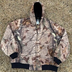 Vtg Carhartt Quilt Lined Camo Realtree Canvas Hooded Jacket J221 CAP Mens 2XL